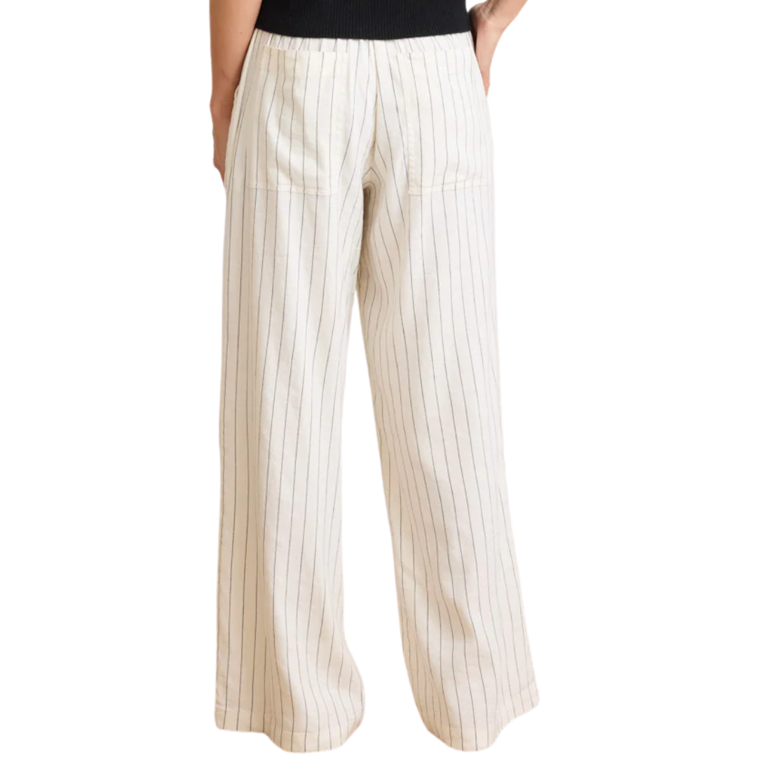 Brynn Tie Front Pant in Ivory & Black Stripe