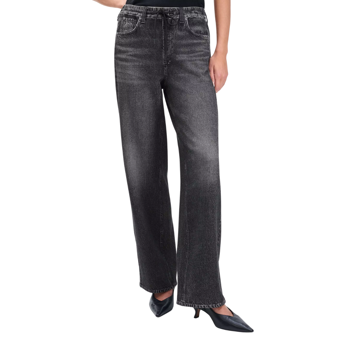 Miramar Drawstring Wide-Leg Pants in Washed Black