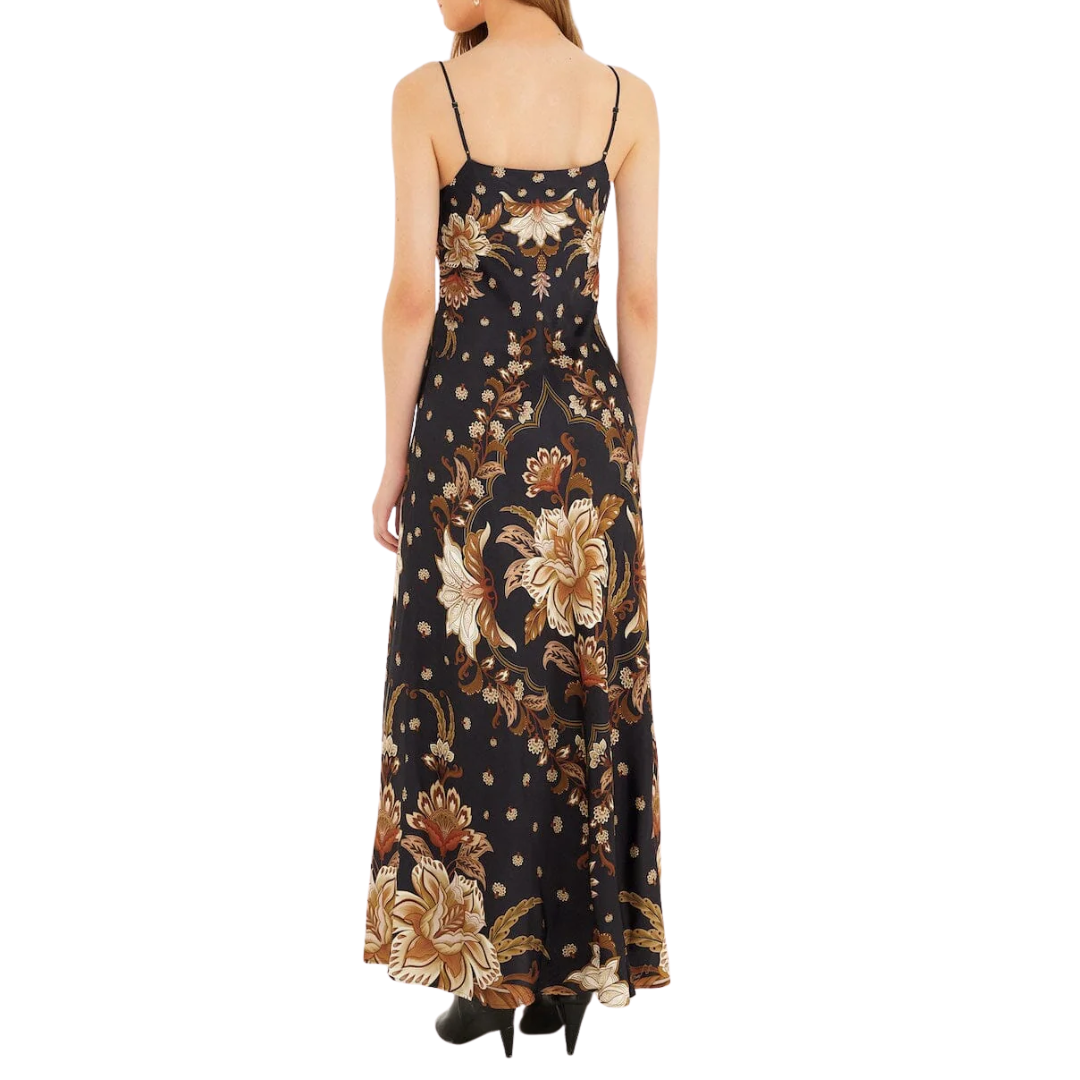 Slip Maxi Dress in Black Majestic Garden
