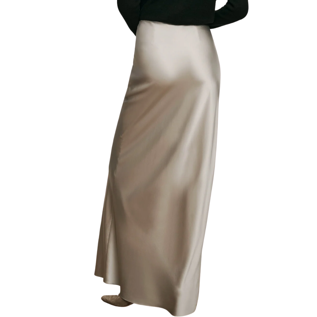 Medina Silk-Blend Maxi Skirt in Pewter
