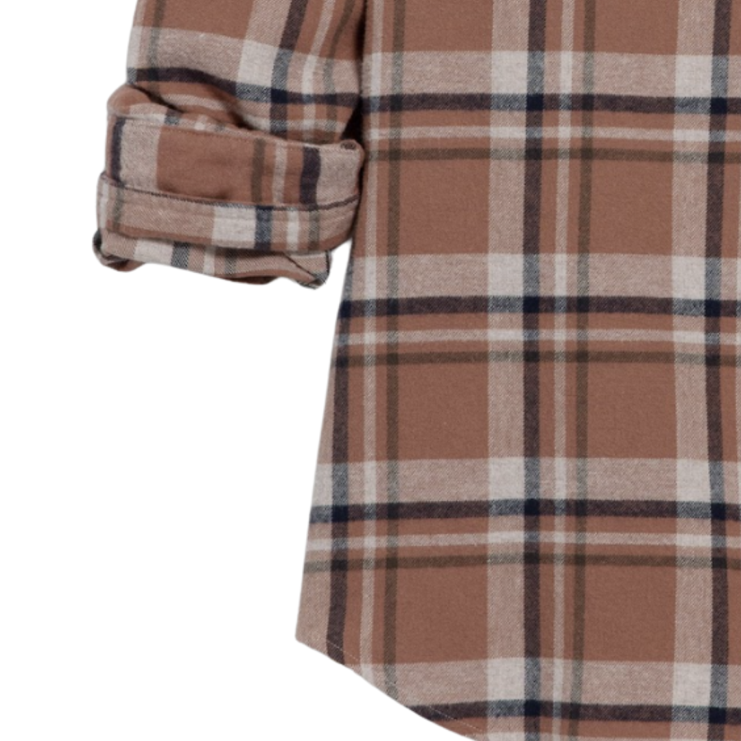 Barry in Tan, Brown, Navy Plaid Flannel