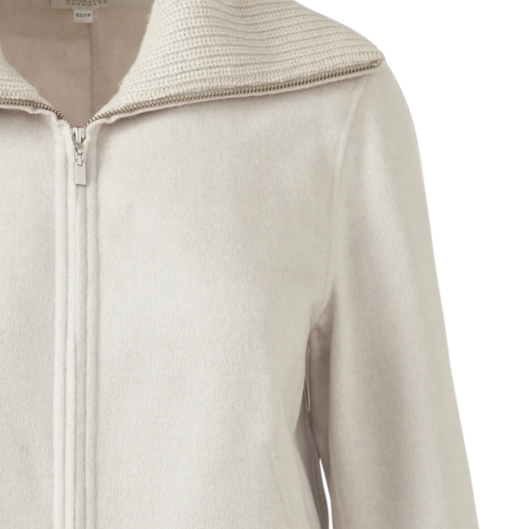 Knit Trim Zip Mock Coat in Birch