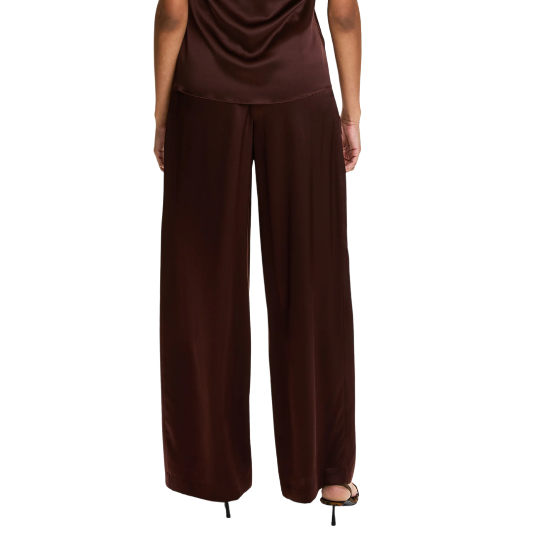 Brynn High Rise Pull On Wide Leg Silk Pant in Cinnabar