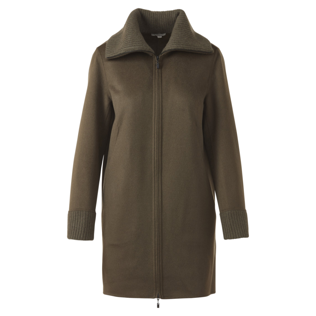 Knit Trim Zip Mock Coat in Loden