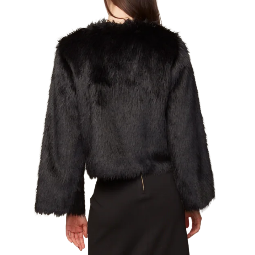 Blaine Collarless Faux Fur Jacket in Black