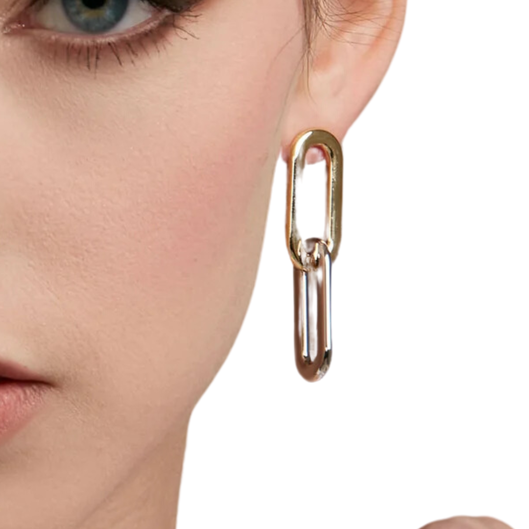 Cable Link Drop Earrings in Gold/Silver