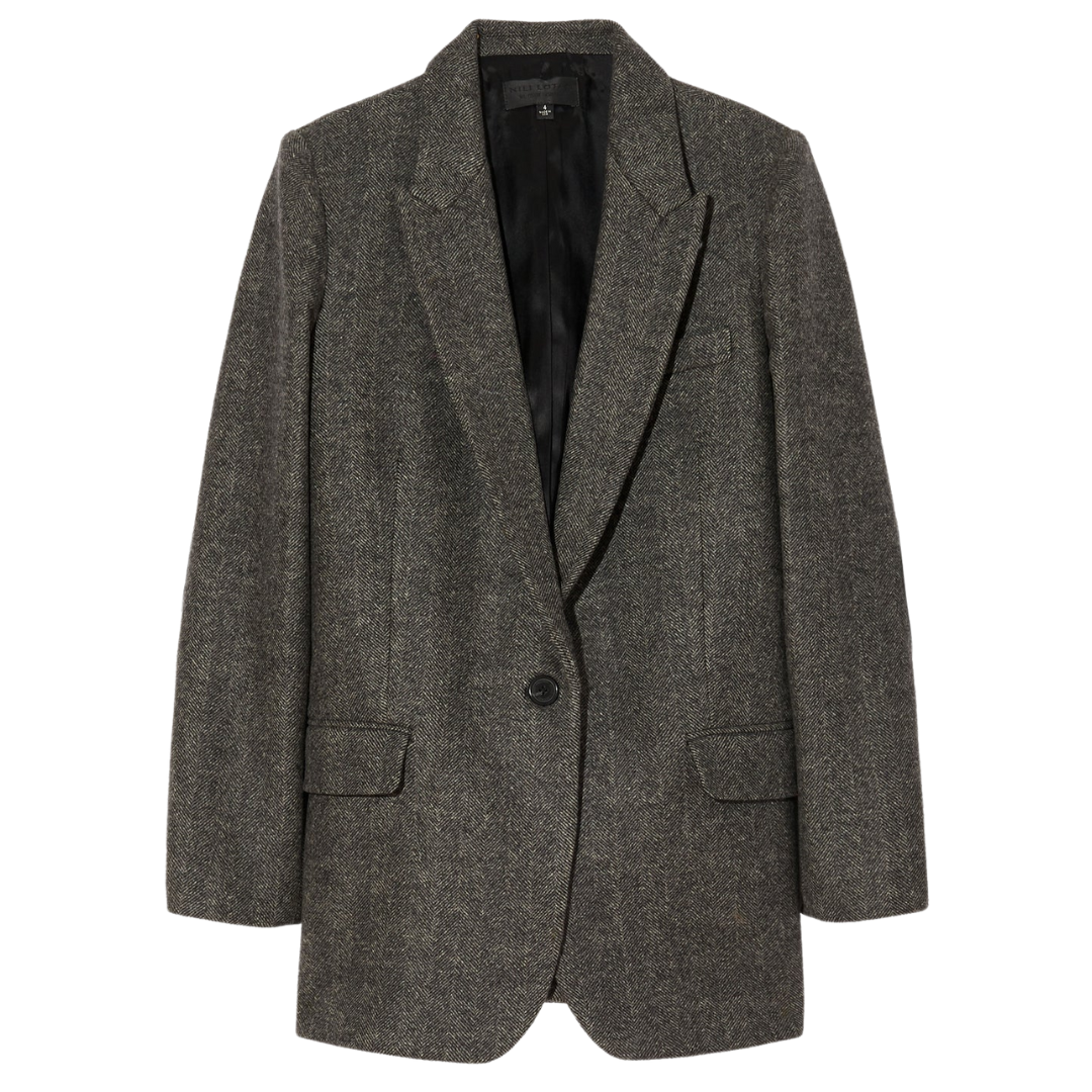 Diane Blazer with Elbow Patch in Charcoal Herringbone