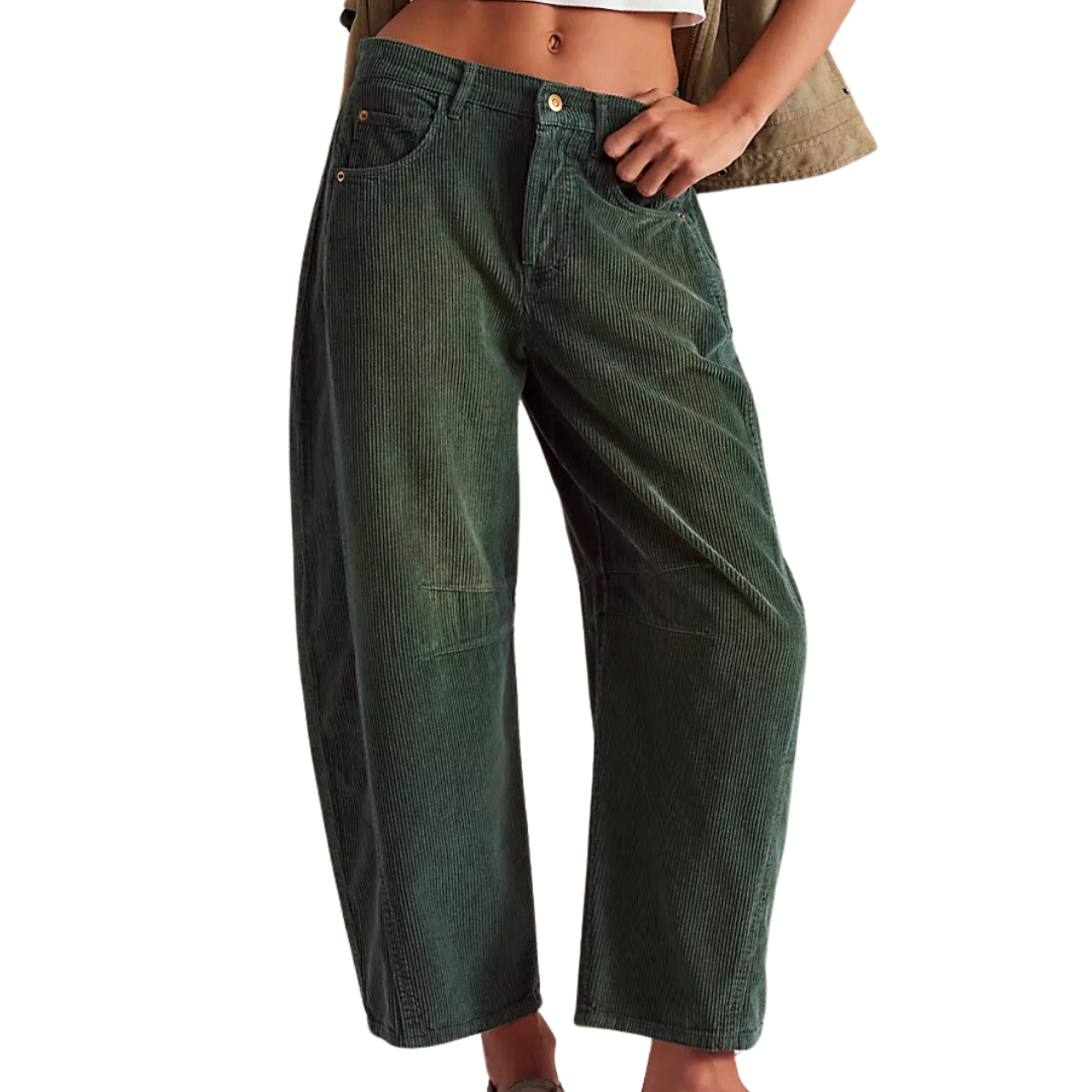We The Free Good Luck Mid-Rise Cord Barrel Jeans in Cypress
