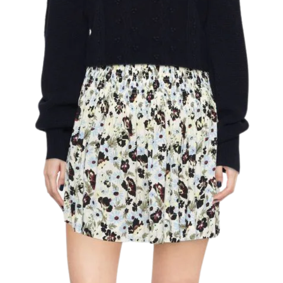Printed Crepe Smock Mini Skirt in Meadow Egret