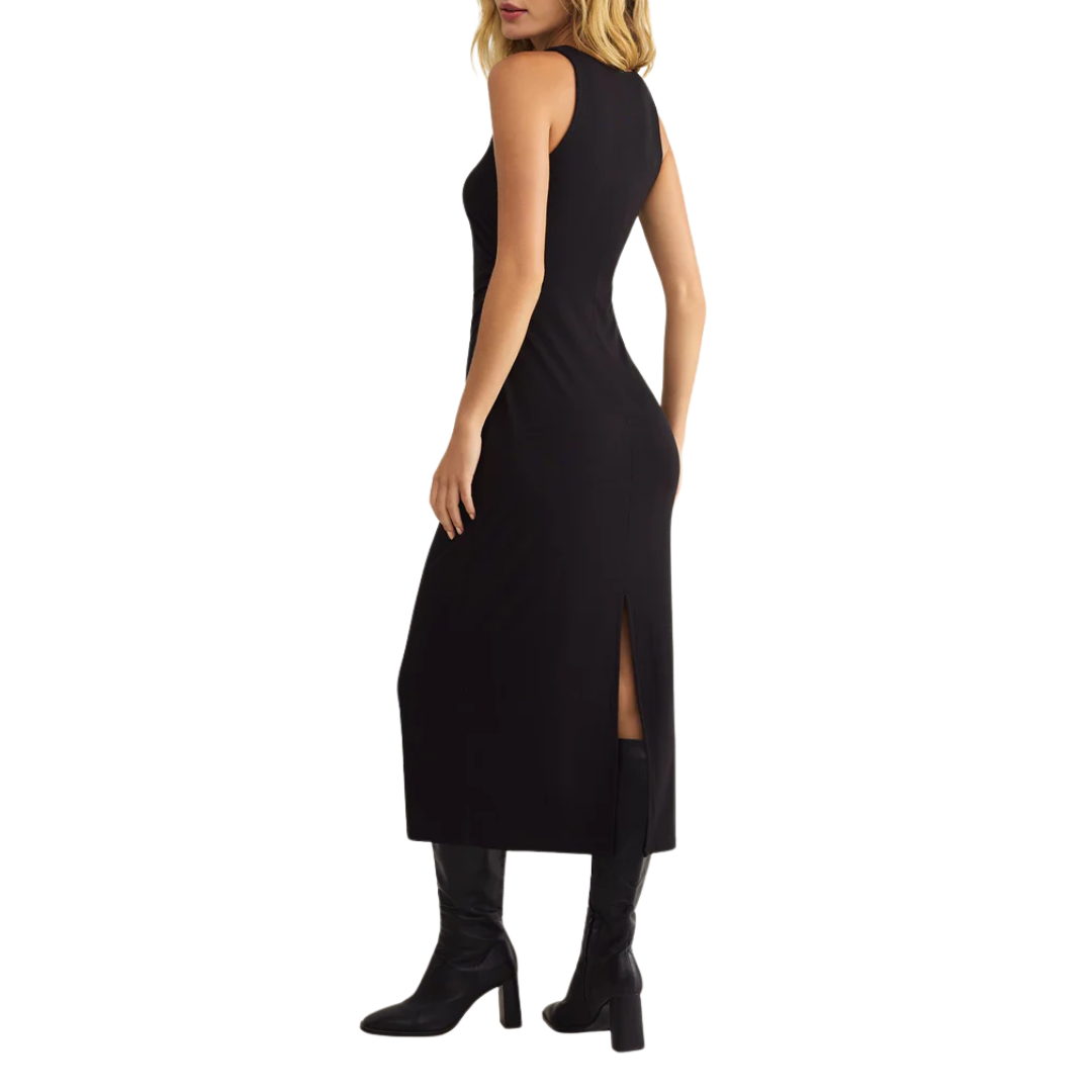 Adison Rib Midi Dress in Black