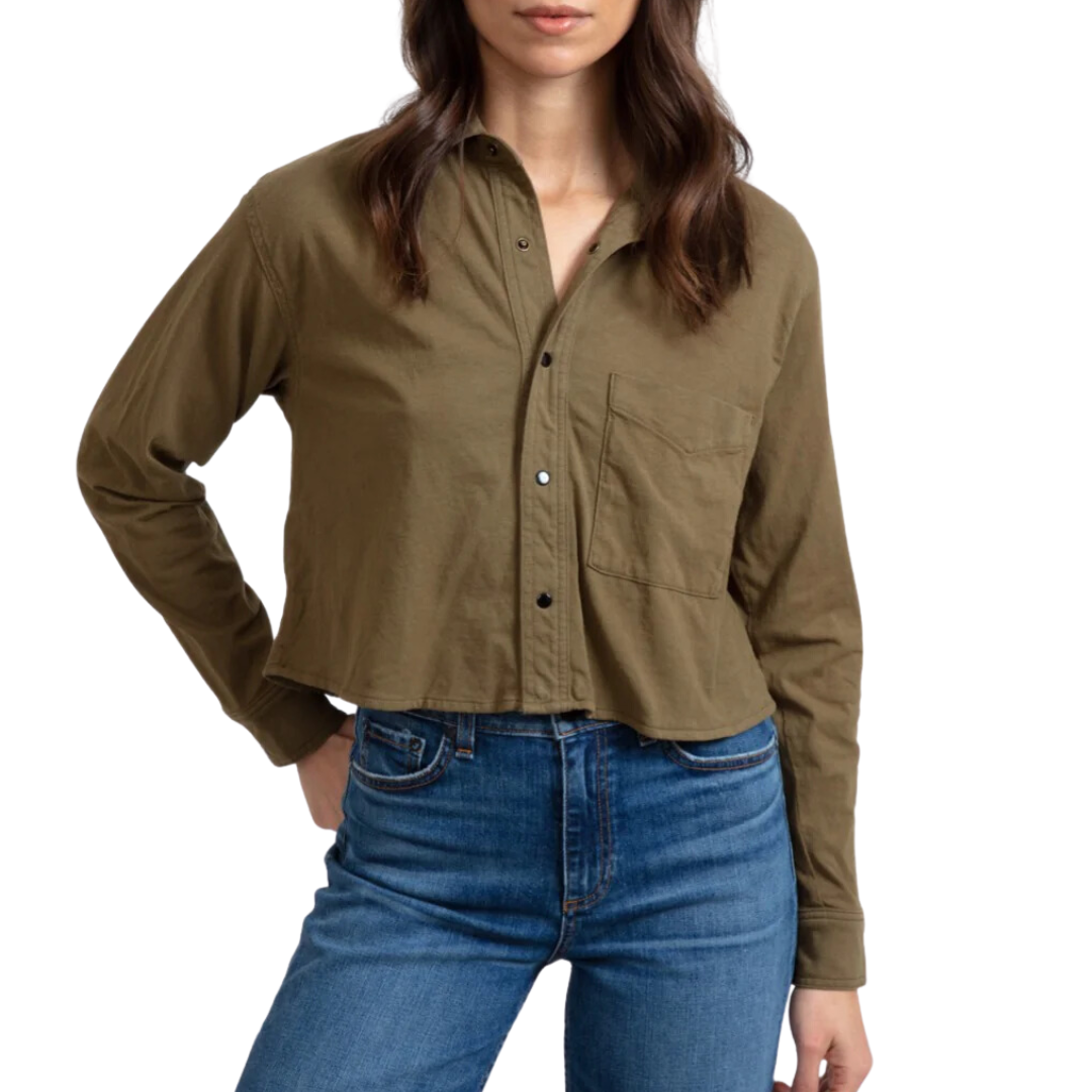 Cropped Knit Shirt in Fatigue