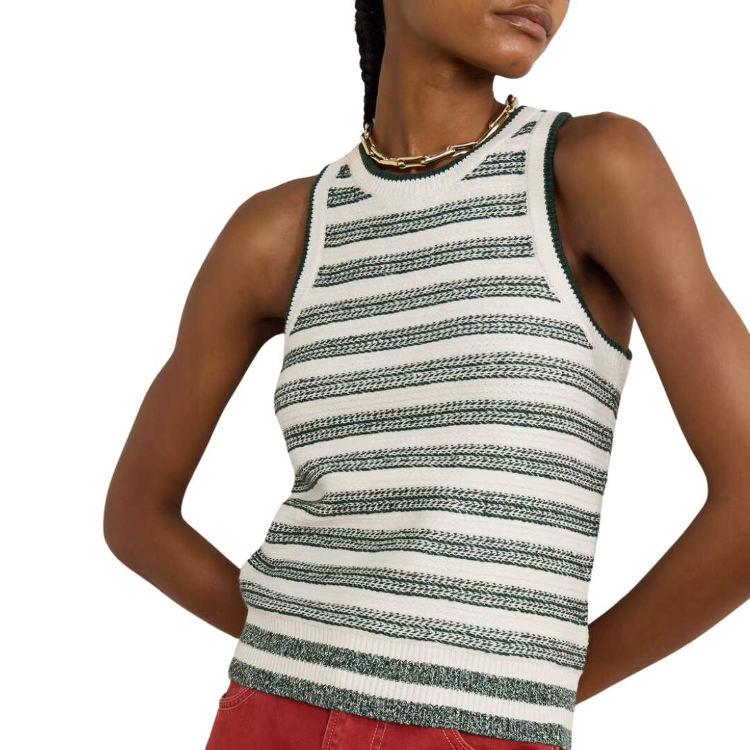 Jerrel Knit Tank in Ivory/Hunter Green
