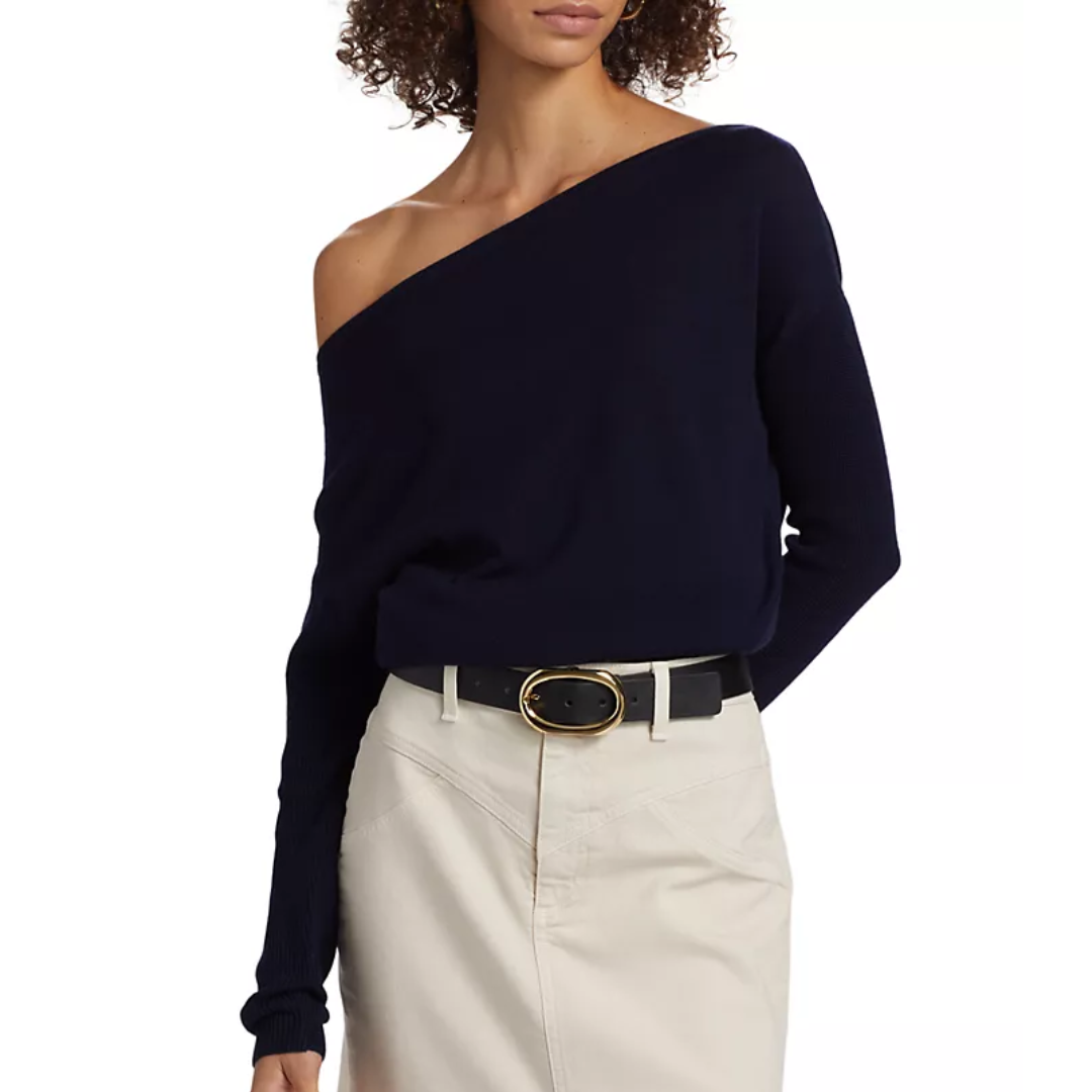 Chance Wool Off-The-Shoulder Sweater in Navy