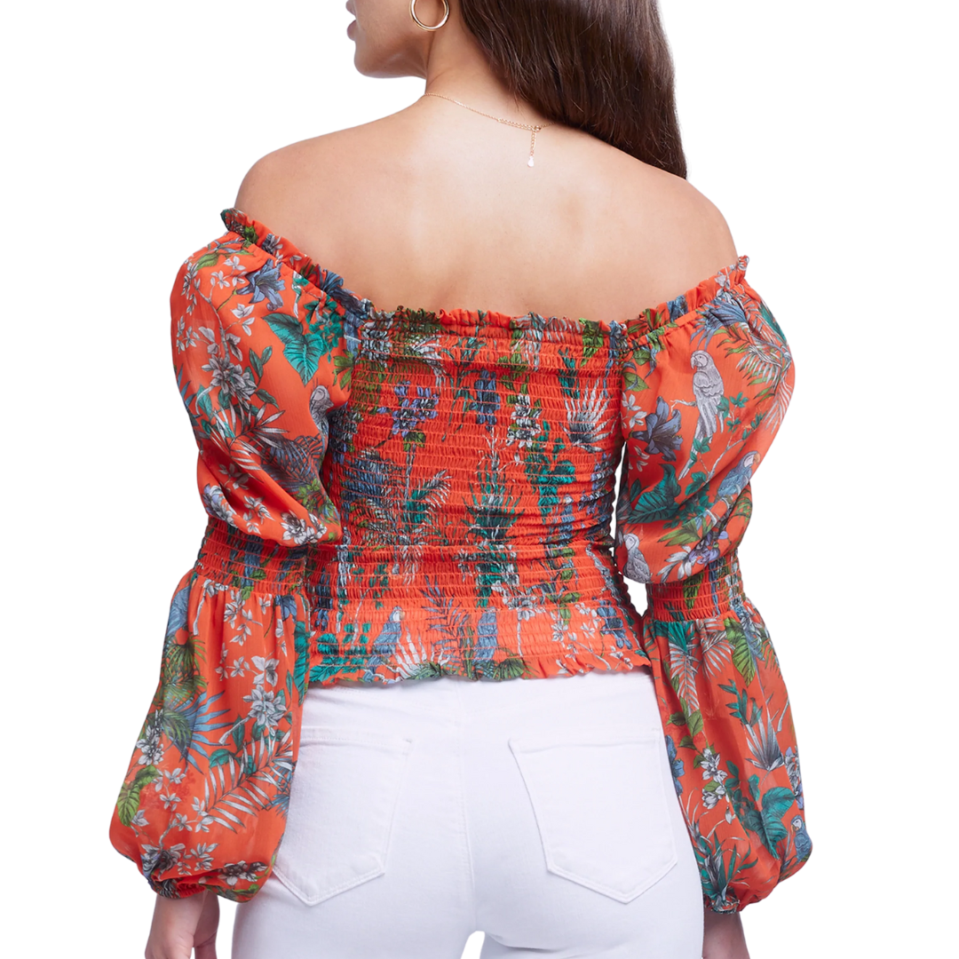 Cece Top in Orange Multi Parrot