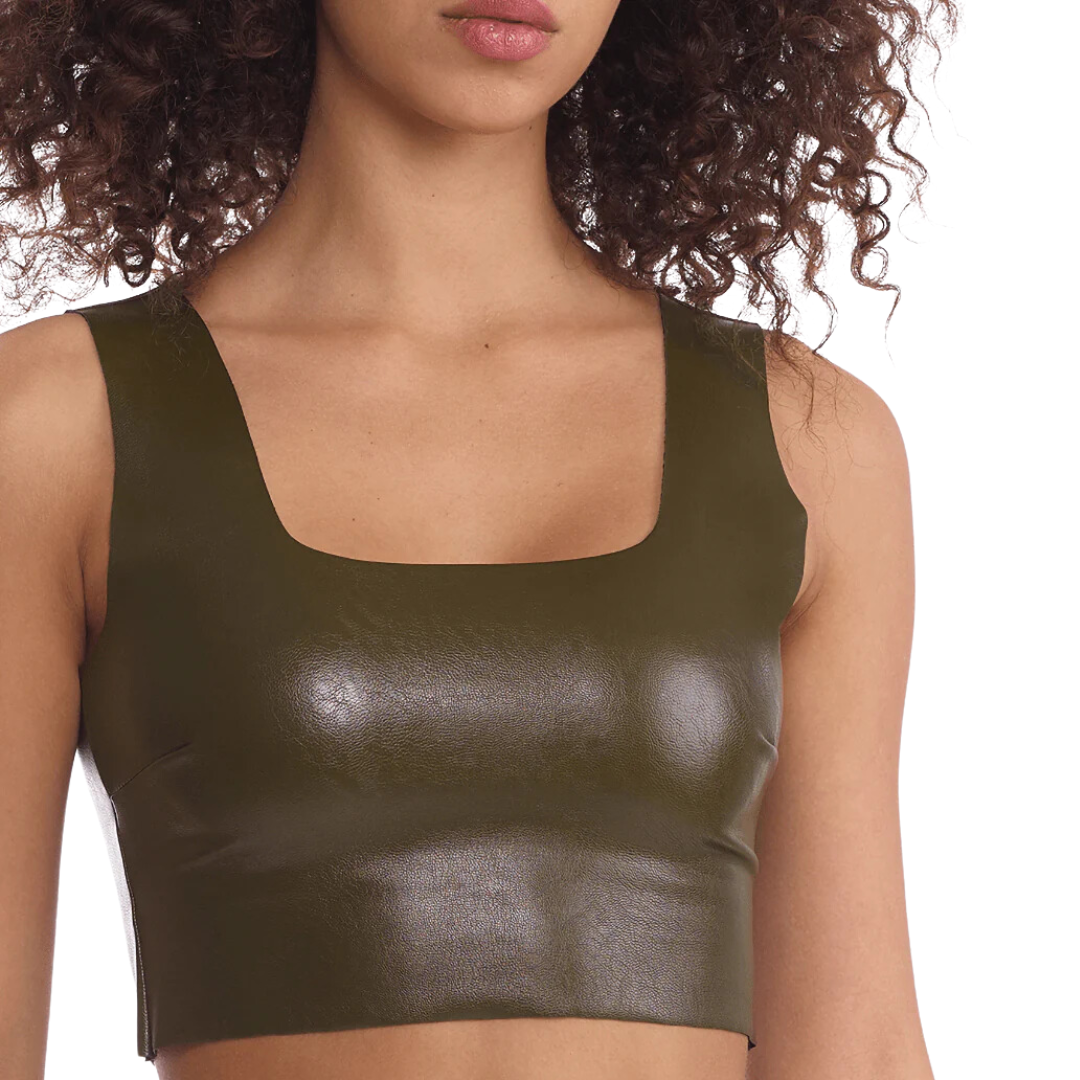 Faux Leather Squareneck Crop Top in Cadet