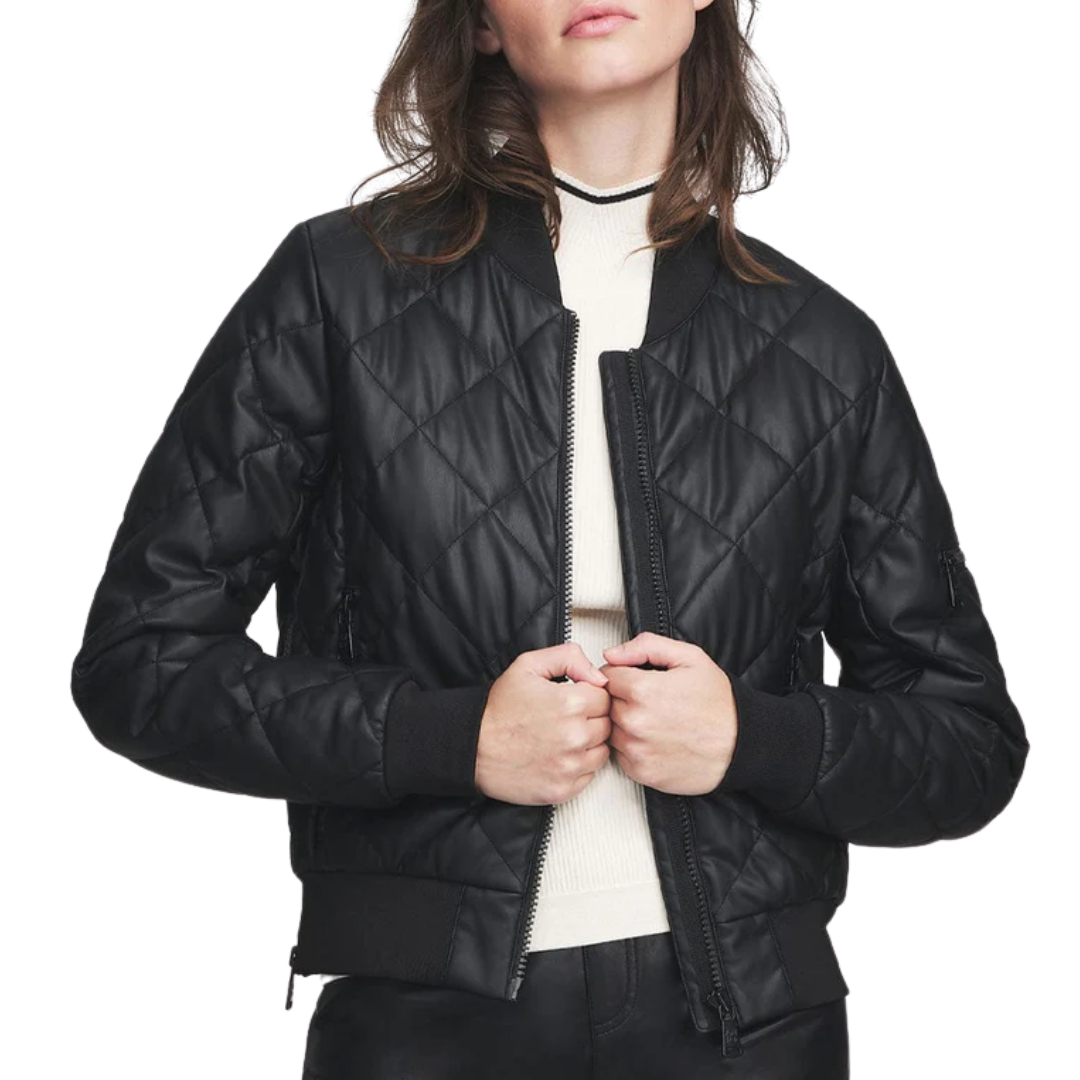 Metro Bomber Jacket in Black Faux Leather