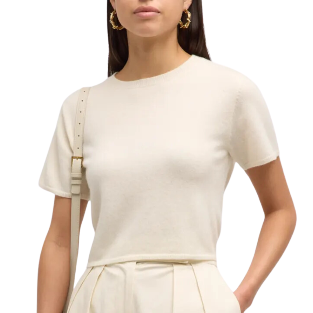 Charleston Relaxed Cashmere Crewneck Tee in Gardenia