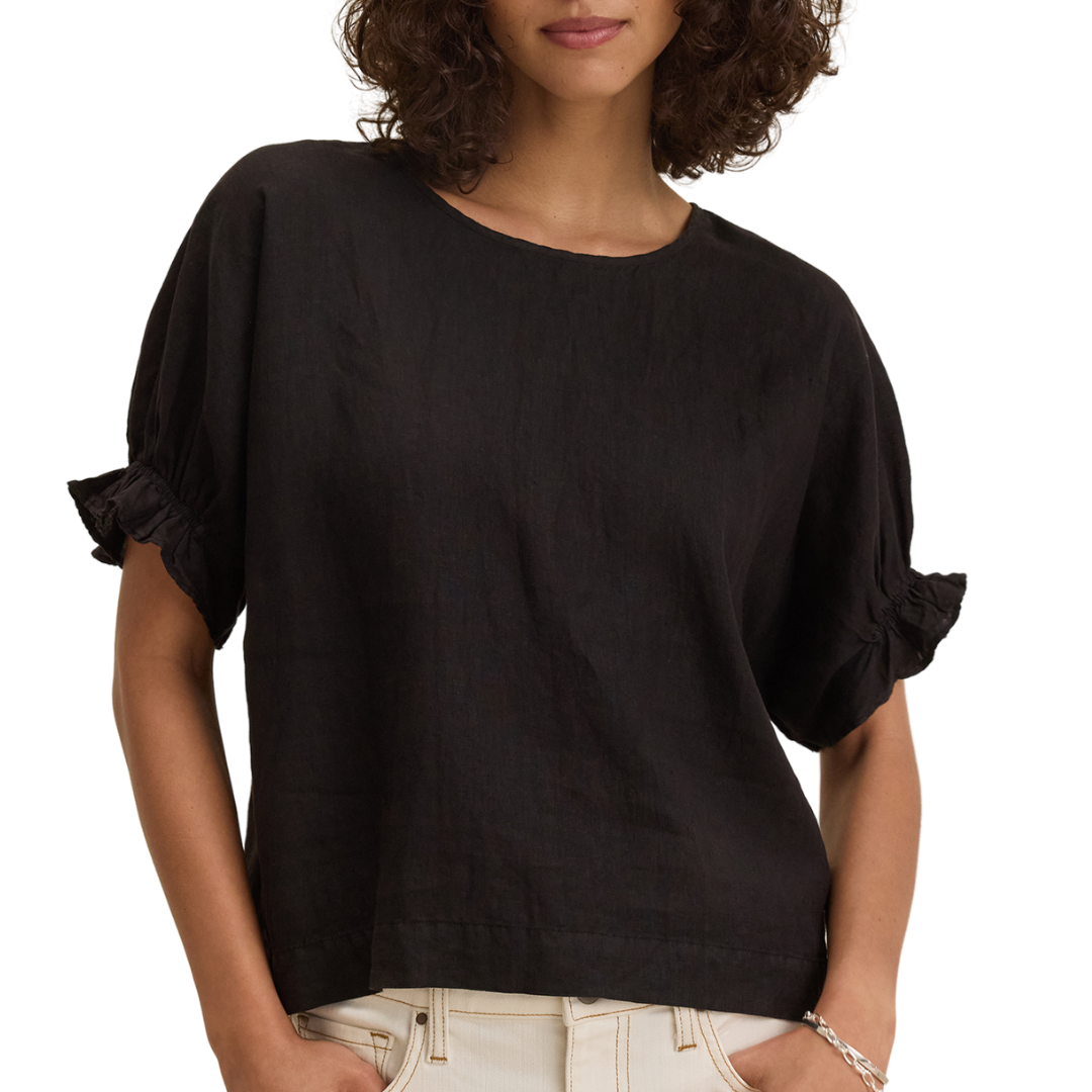 Emily Linen Top in Black