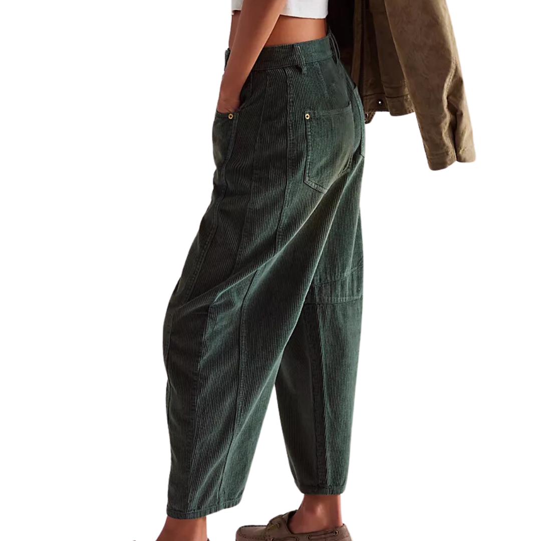 We The Free Good Luck Mid-Rise Cord Barrel Jeans in Cypress
