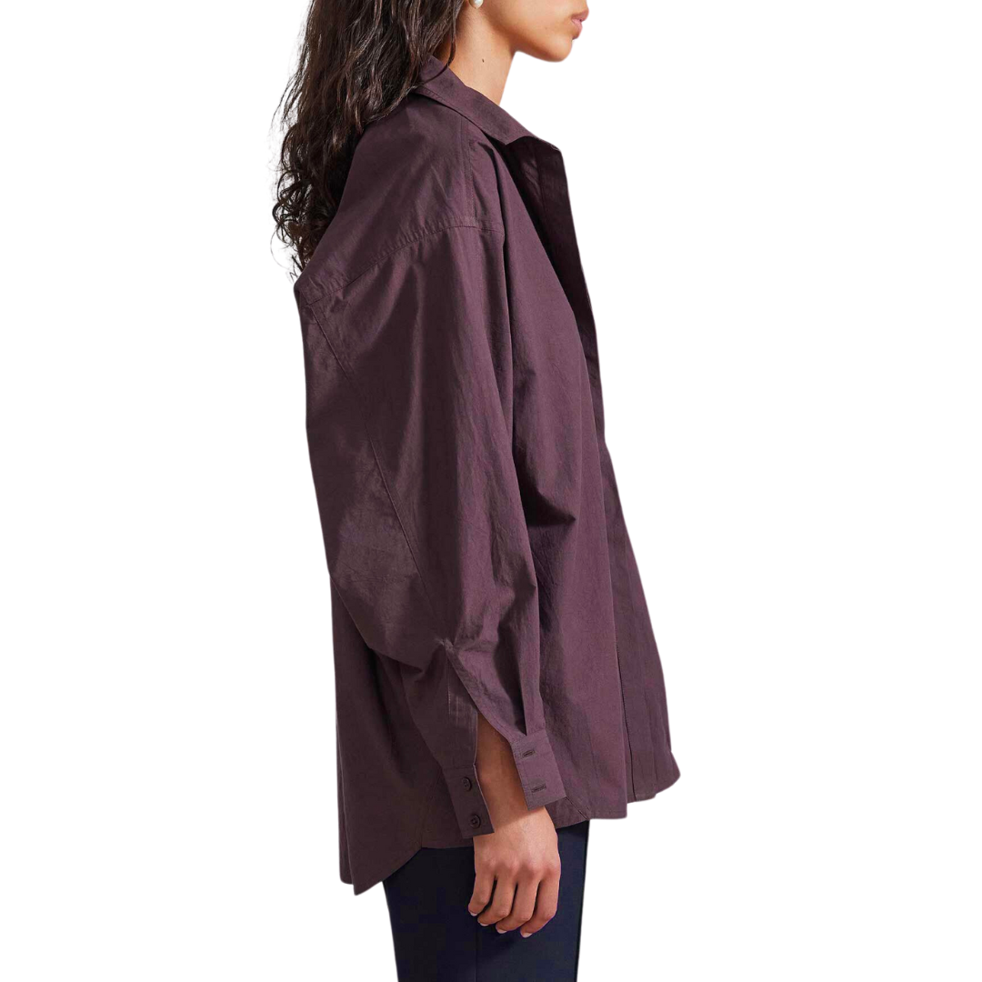 Kaarina Dolman Button Down in Chocolate Plum