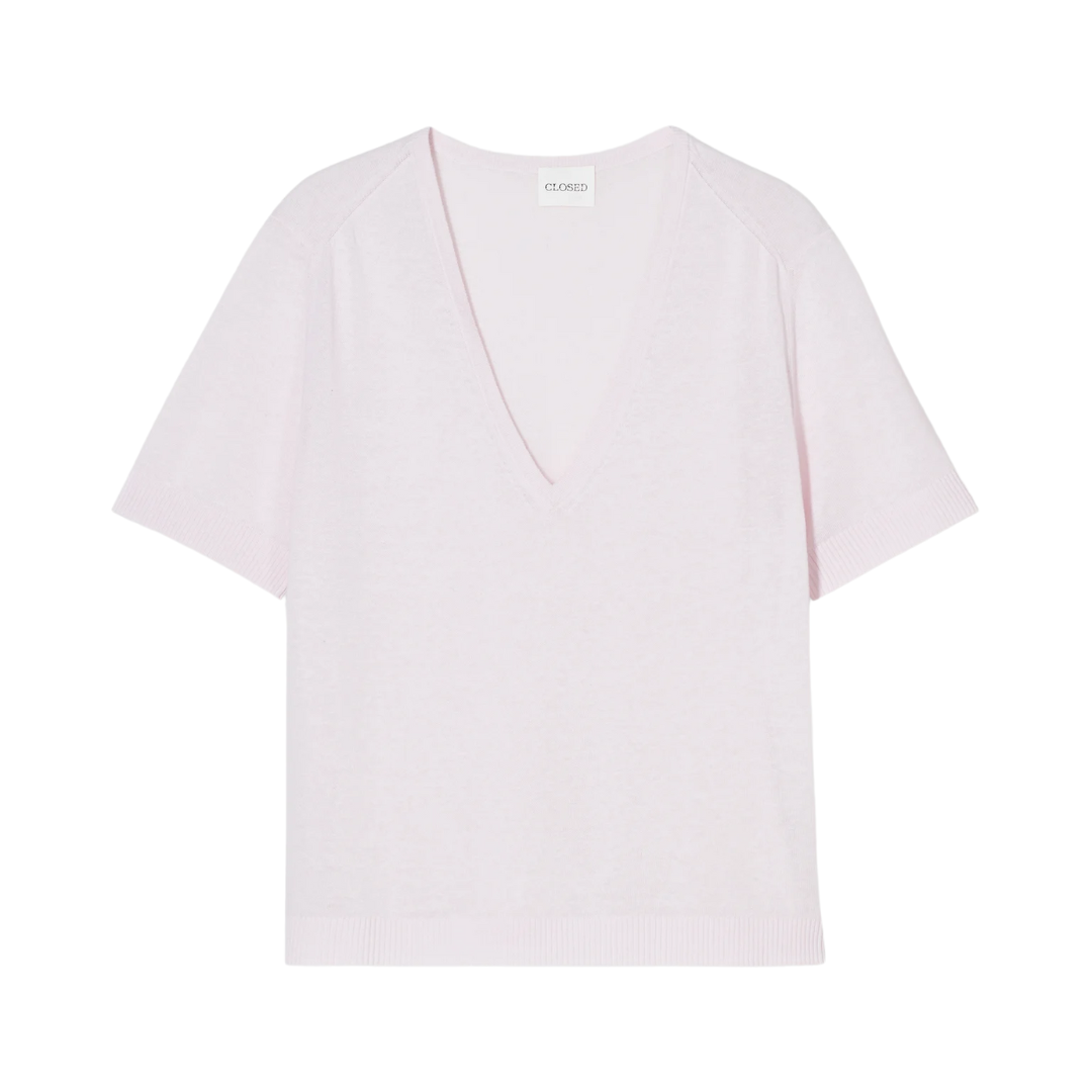 Knitted Linen Mix Top in Milkshake Pink