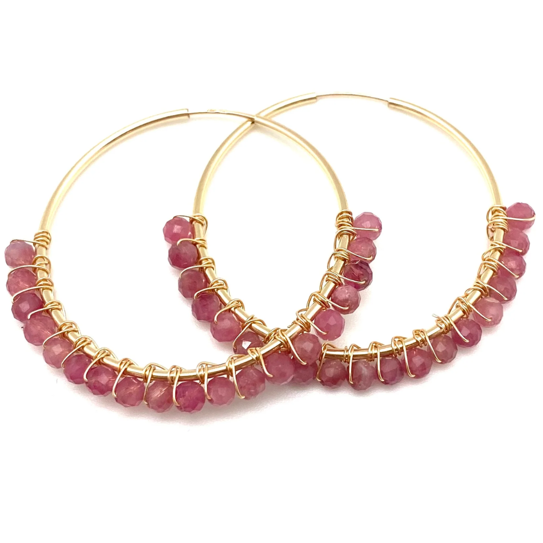 Mia Beaded Hoop in Pink Tourmaline