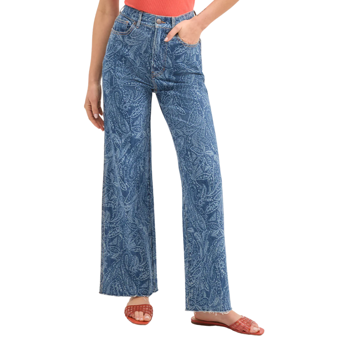 Taylor Paisley Printed Wide-Leg Jean in Atlantic Paisley