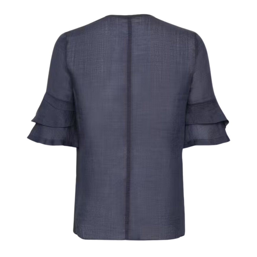 Tiered Ruffle Short Sleeve Blouse in Navy
