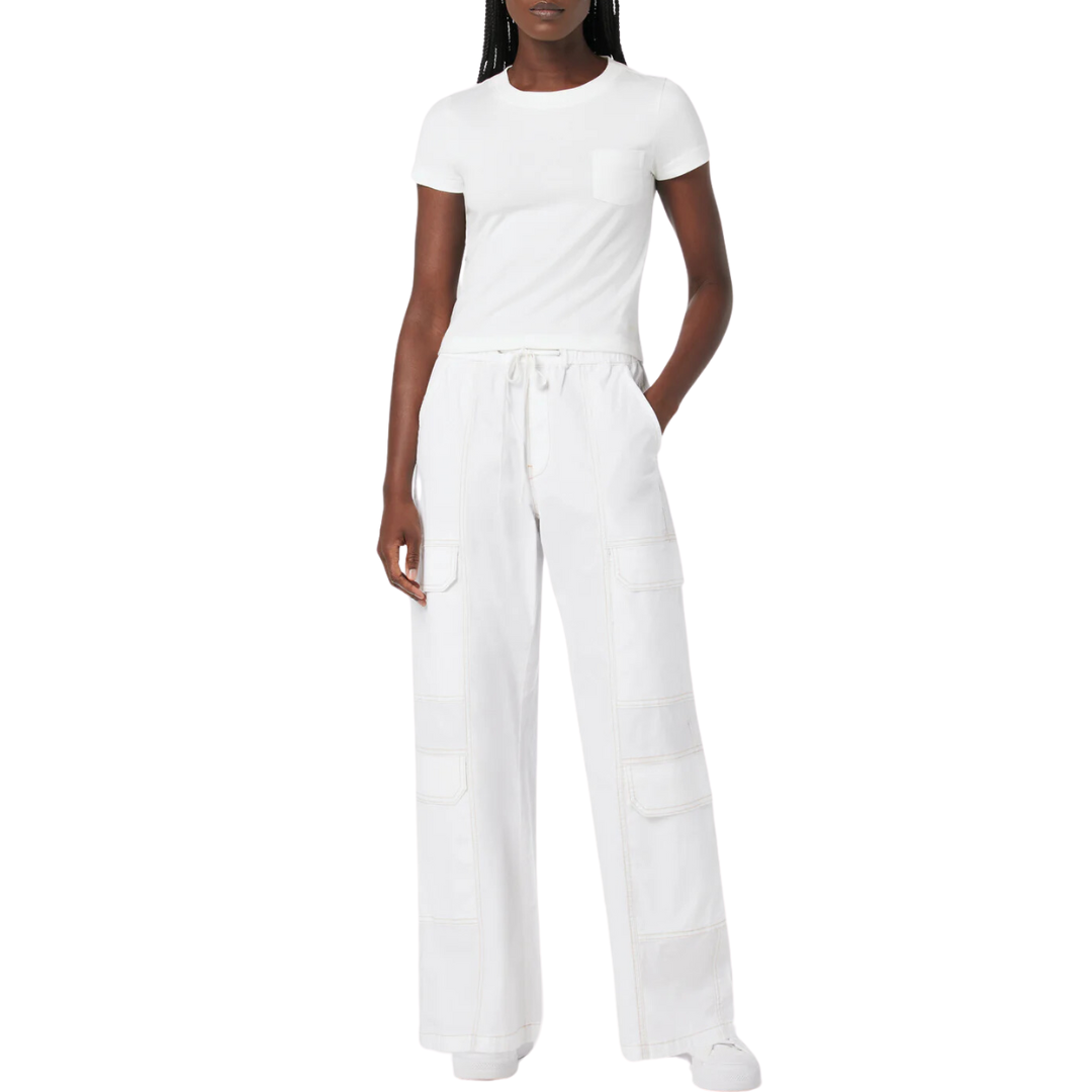 Drawstring Parachute Wide Leg Cargo Pant in White