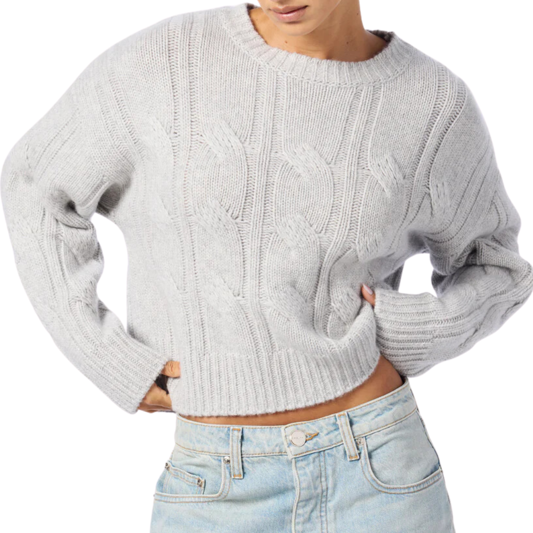 Tristan Cashmere Cable Knit Crew Neck in Foggy