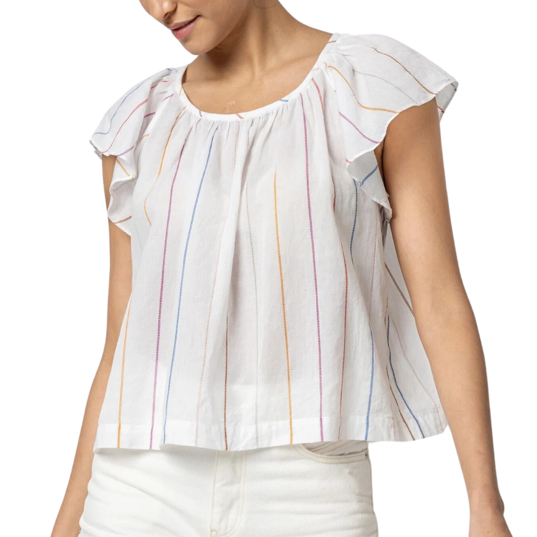 Shirred Short Sleeve Raglan Top in Multi Stripe
