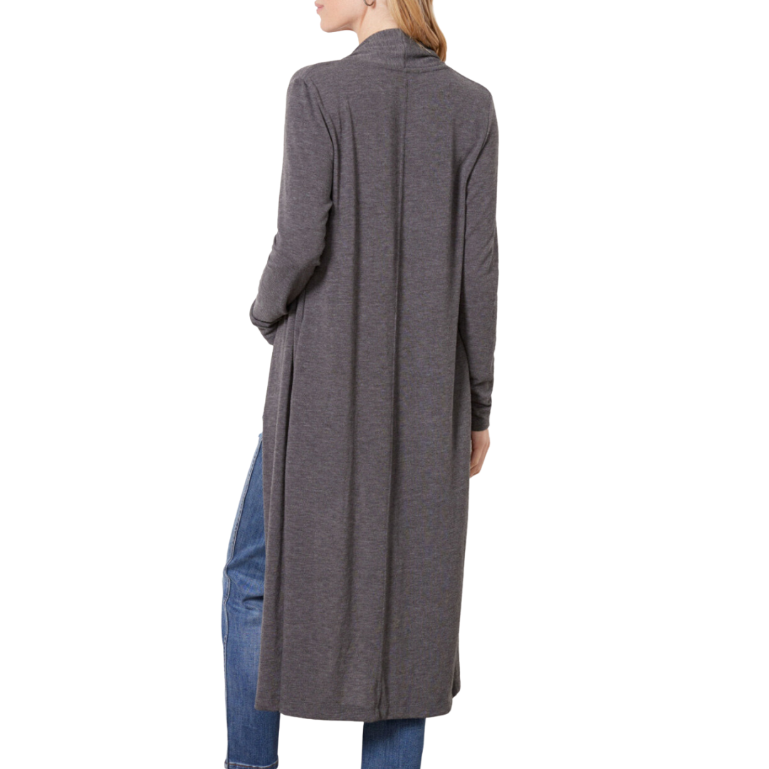 Izzy Longline Open Cardigan in Charcoal