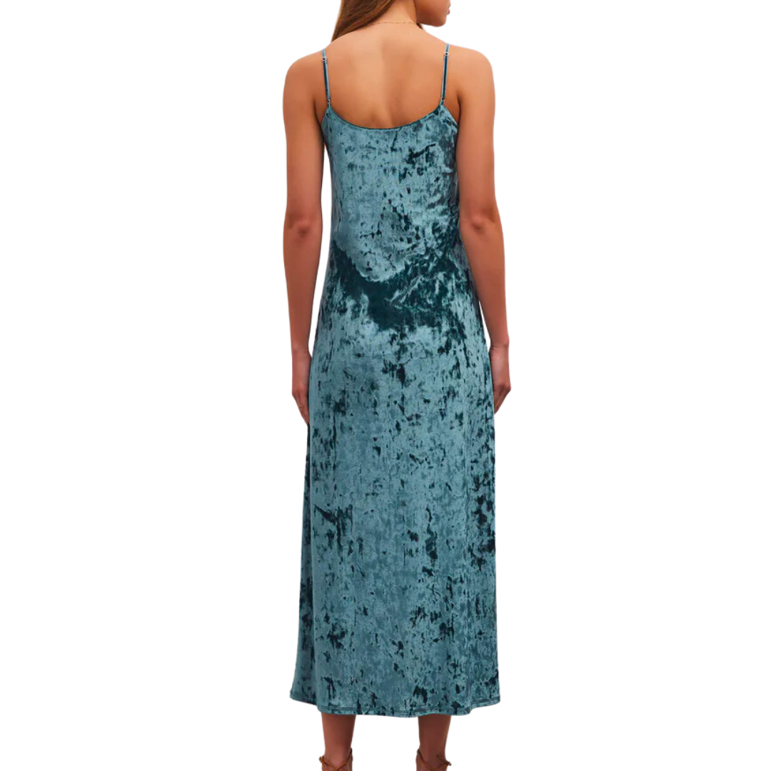 Selina Crushed Velvet Midi Dress in Abyss