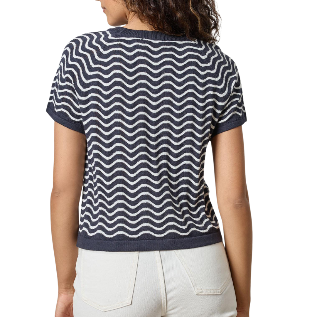 Wave Stitch Sweater in Navy Wave