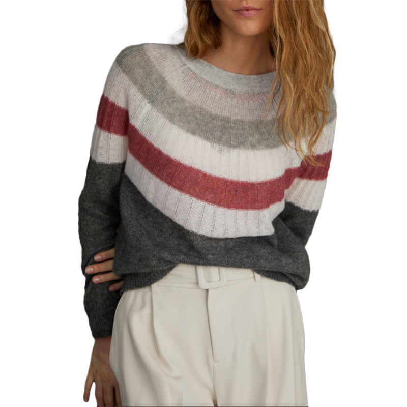 Striped Yoke Crewneck Sweater in Charcoal Combo