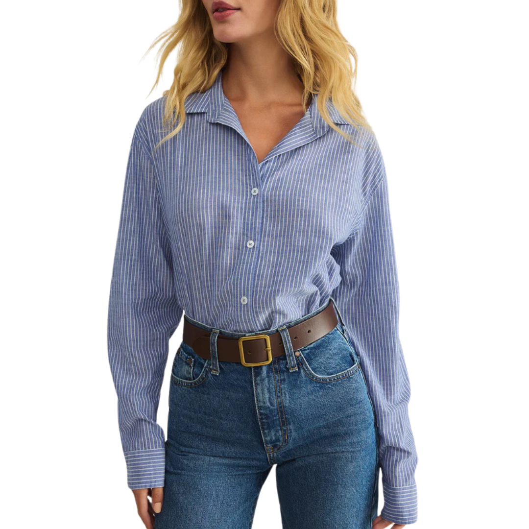 Seaport Striped Button Up Shirt in Sky Blue