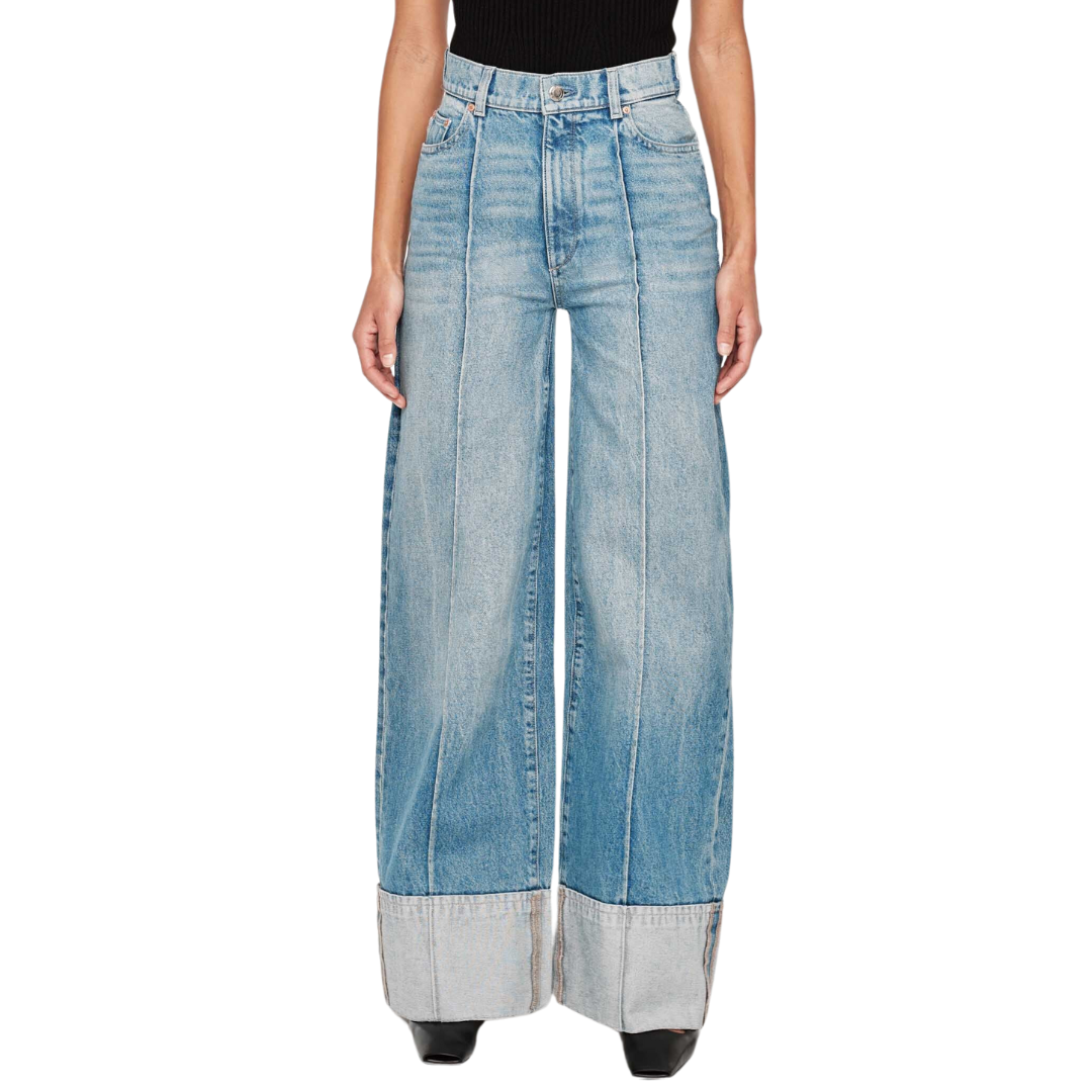 Hepburn Wide Leg High Rise 32" Jeans in Springdale Cuffed