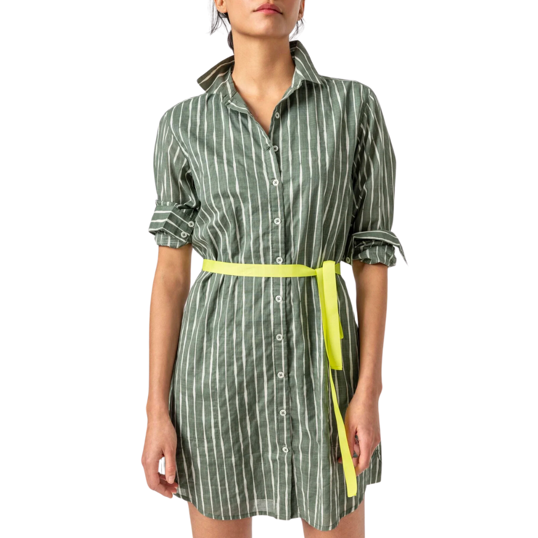 Long Sleeve Shirt Dress in Artichoke