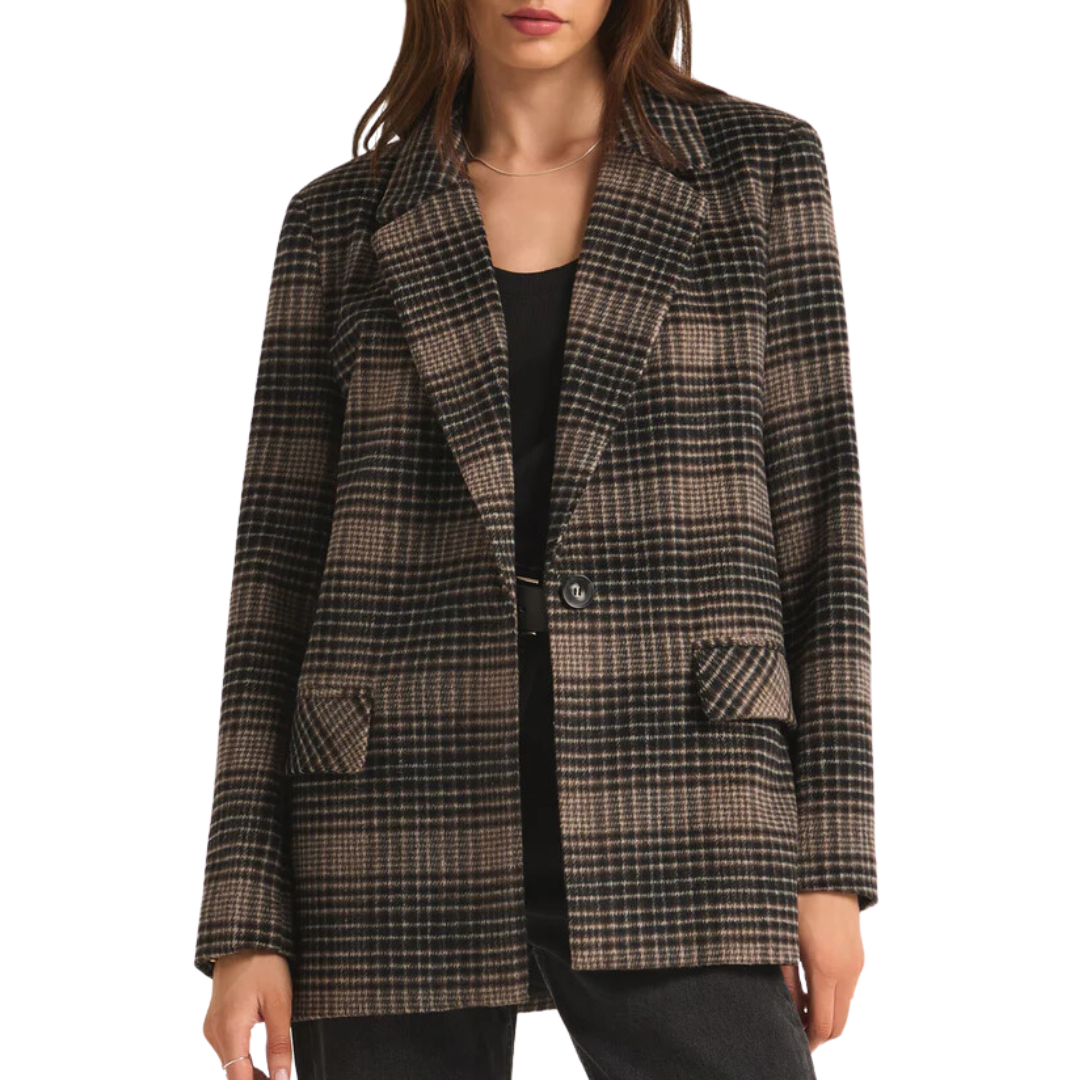 Kingston Relaxed Plaid Blazer in Latte