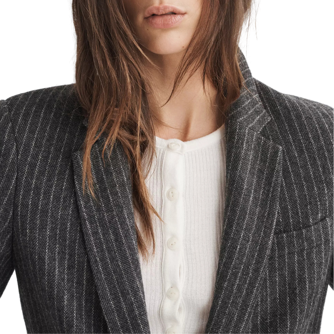 Charles Italian Wool Blazer in Grey Stripe