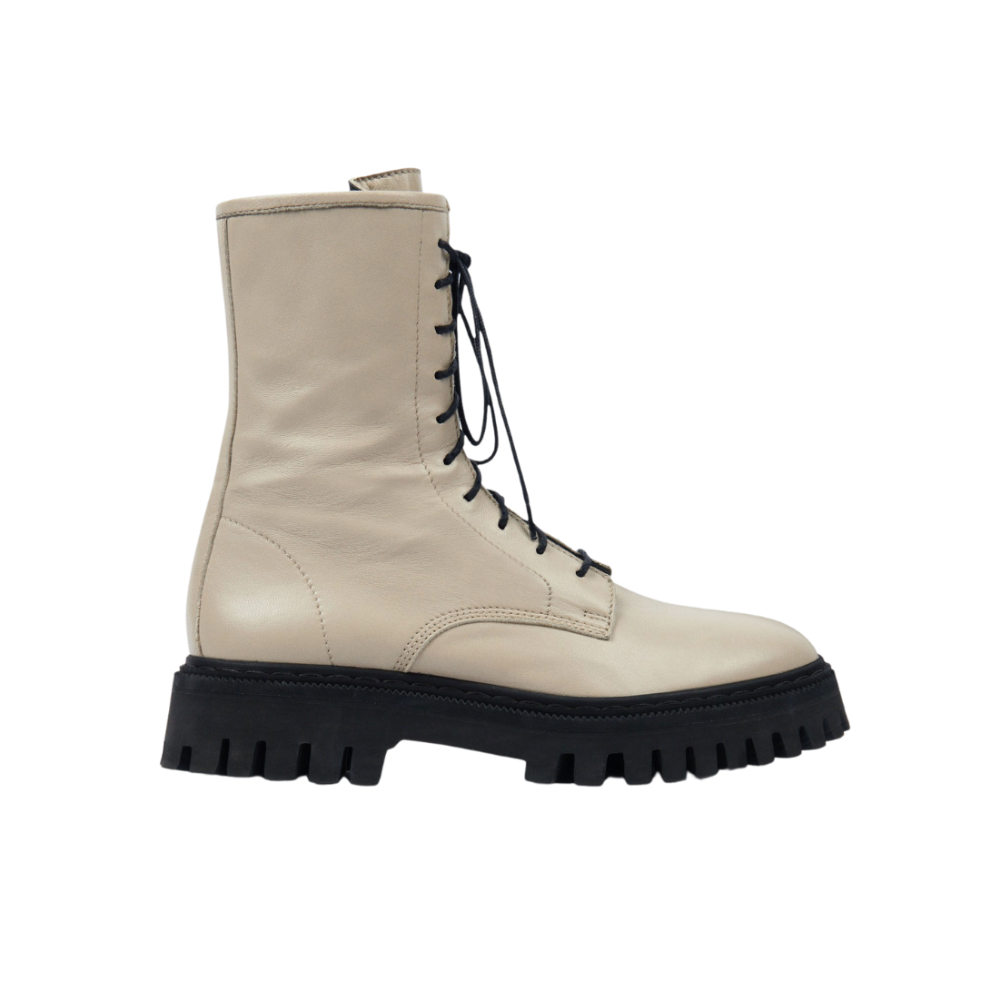 Kosmic Lace-Up Leather Boots in Beige
