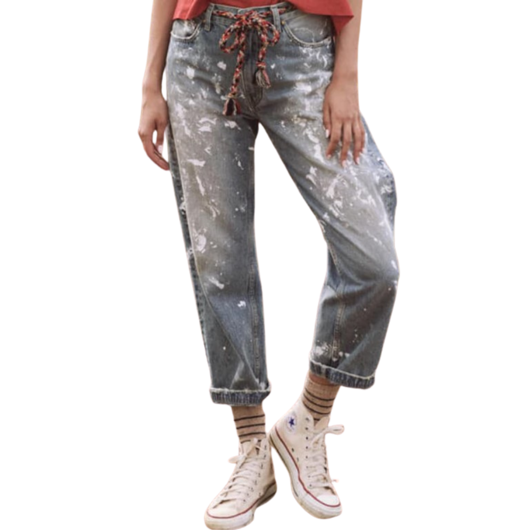 Billy Boyfriend Jean with Paint Wash and Rope Belt