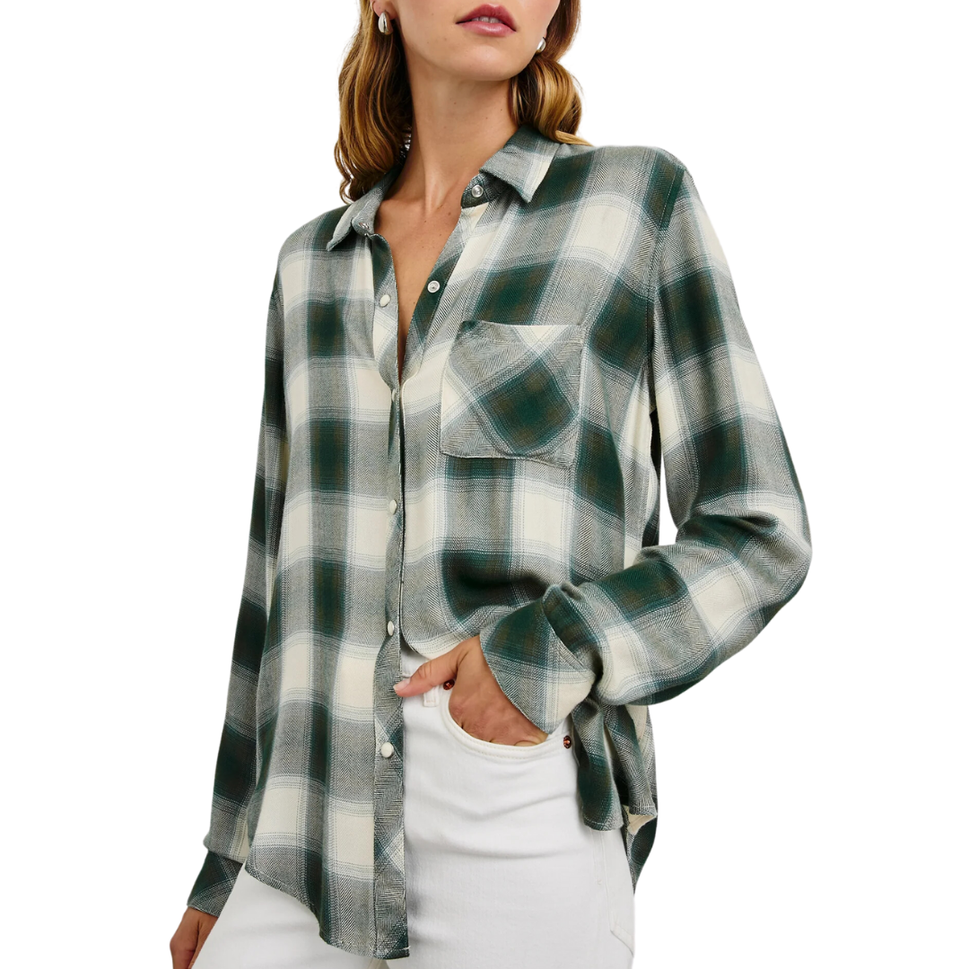 Hunter Shirt in Ivory Olive Teal