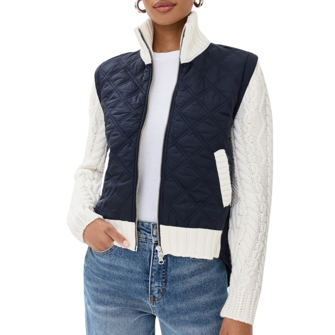 Patra Mixed-Media Jacket in Navy/Ivory