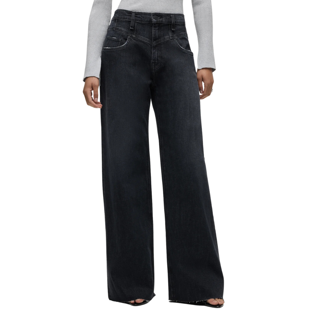 YOKE -Laser Processed Denim Wide Pants YOKE: Black Laser Processed
