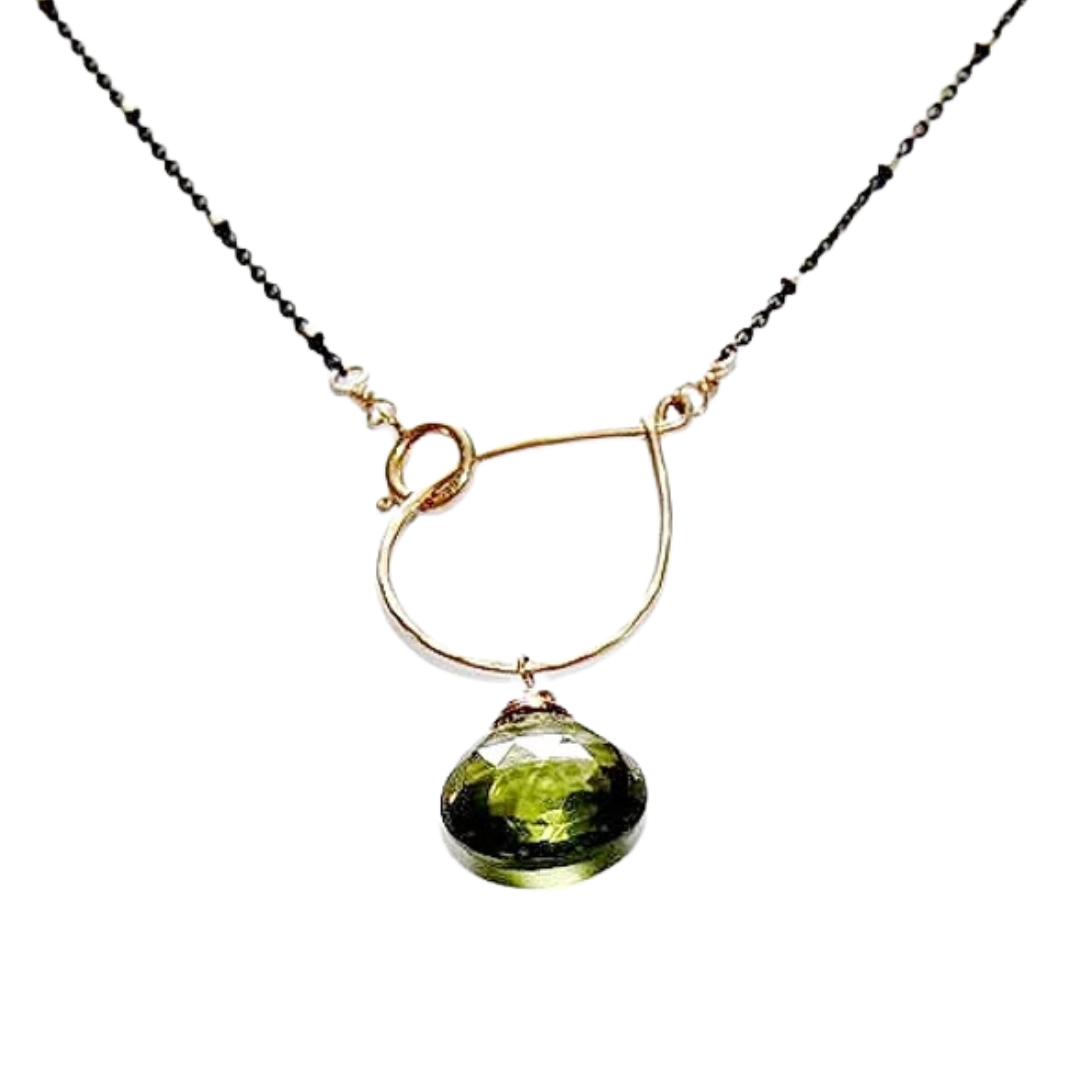 Peridot on Hand Forged Textured Gold Hoop