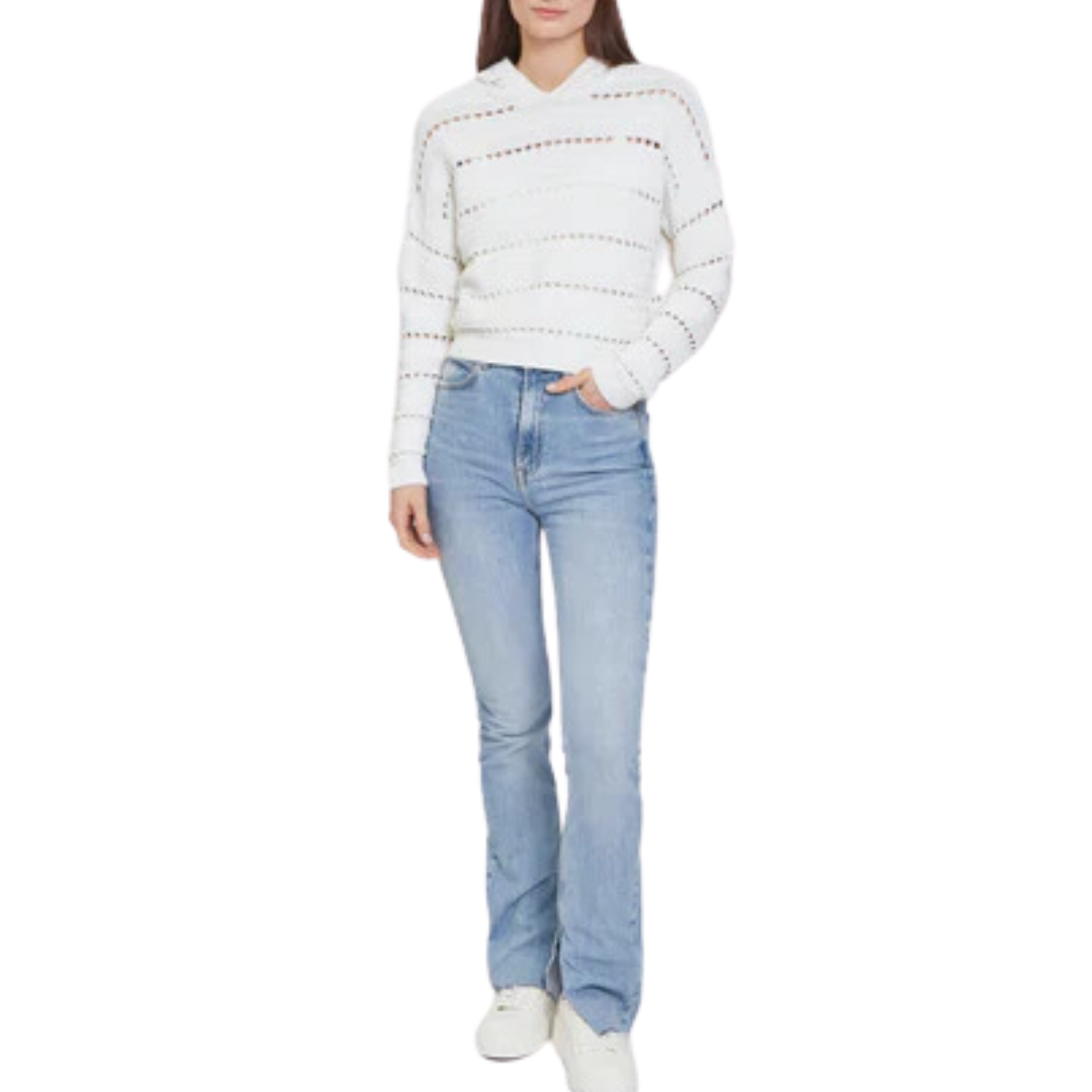 Solid Pointelle Hoodie in Bleach White