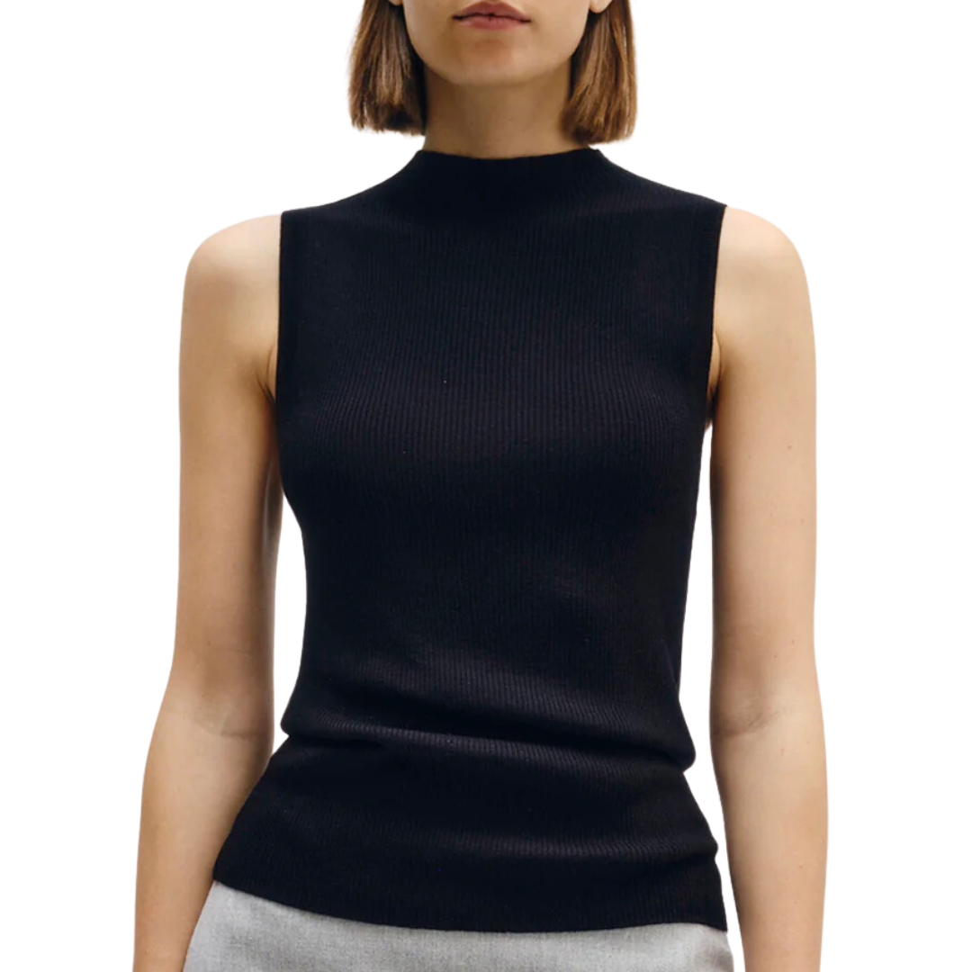 Silk Sweater Layering Mockneck in Black