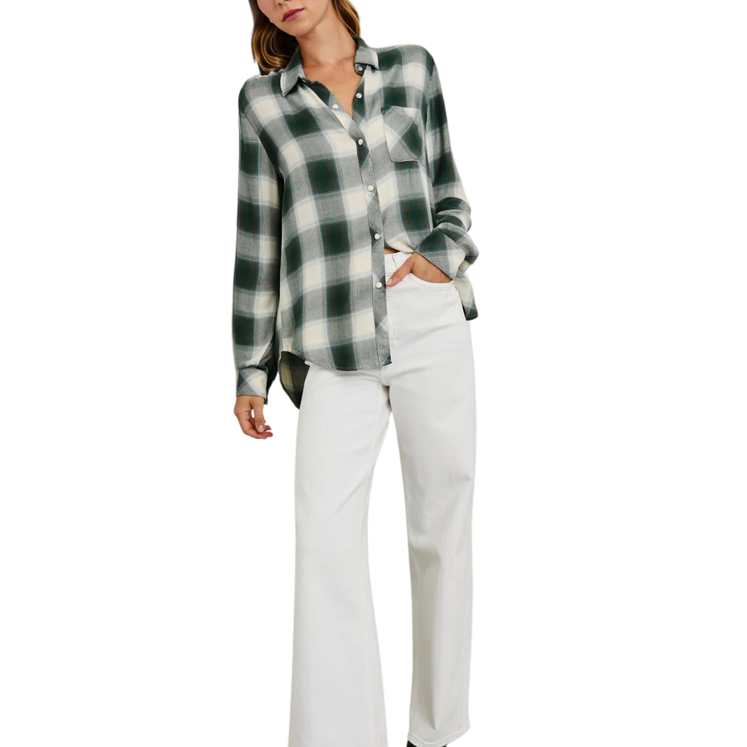 Hunter Shirt in Ivory Olive Teal