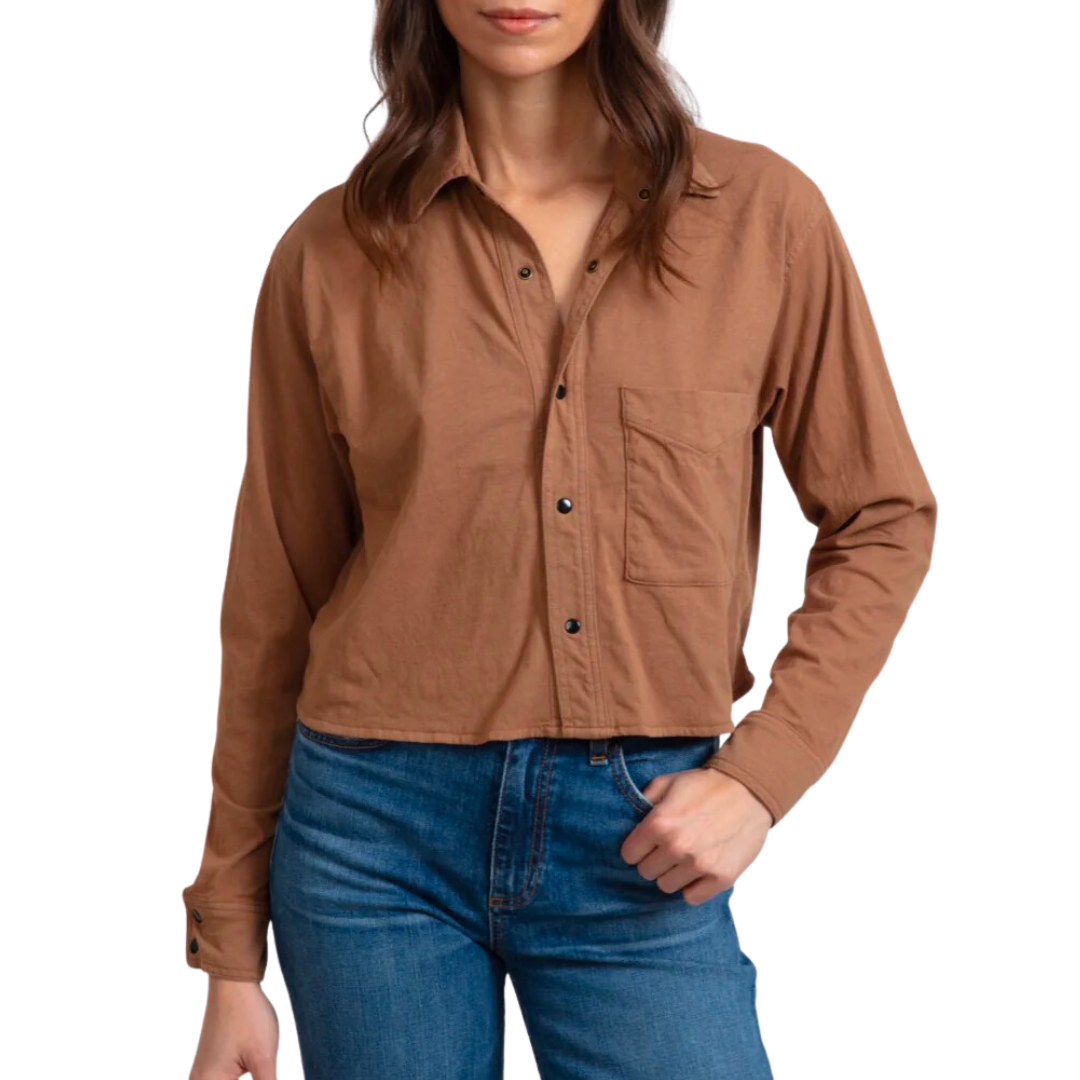 Cropped Knit Shirt in Tan
